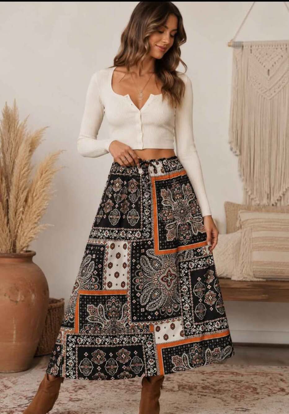 Boho Patchwork Paisley Maxi Skirt size Medium